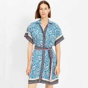 154 Loft Palm Collared Tie Waist Mini Dress